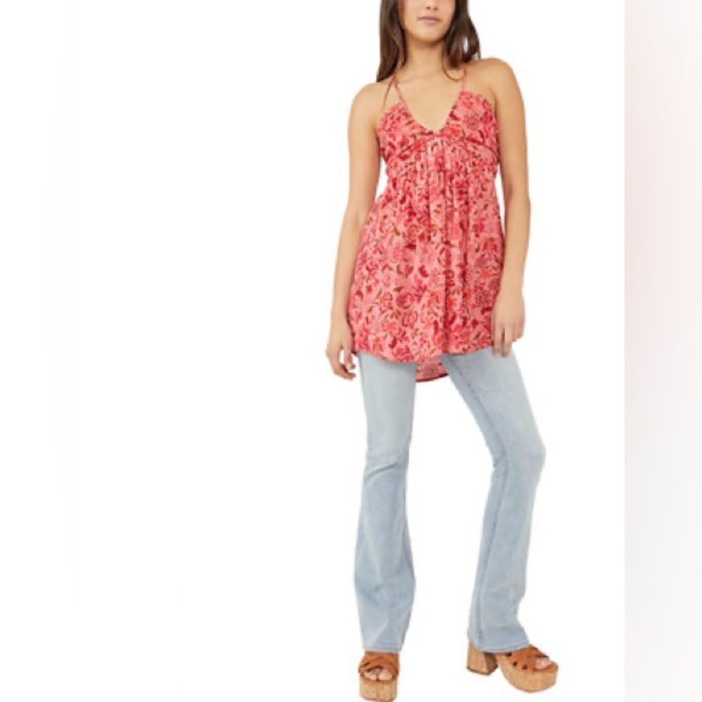 New FREE PEOPLE Viscose PIXIE floral tunic top J281 - Picture 2 of 6